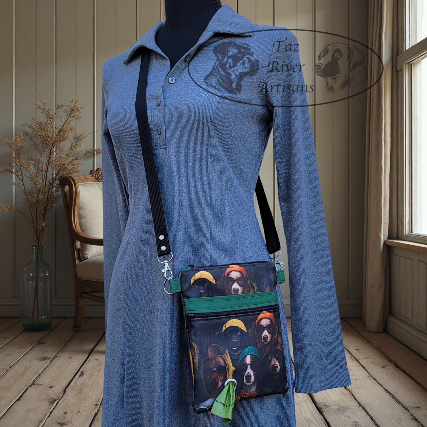 The River Walker Crossbody Dog Walking Bag - Dog with Hats