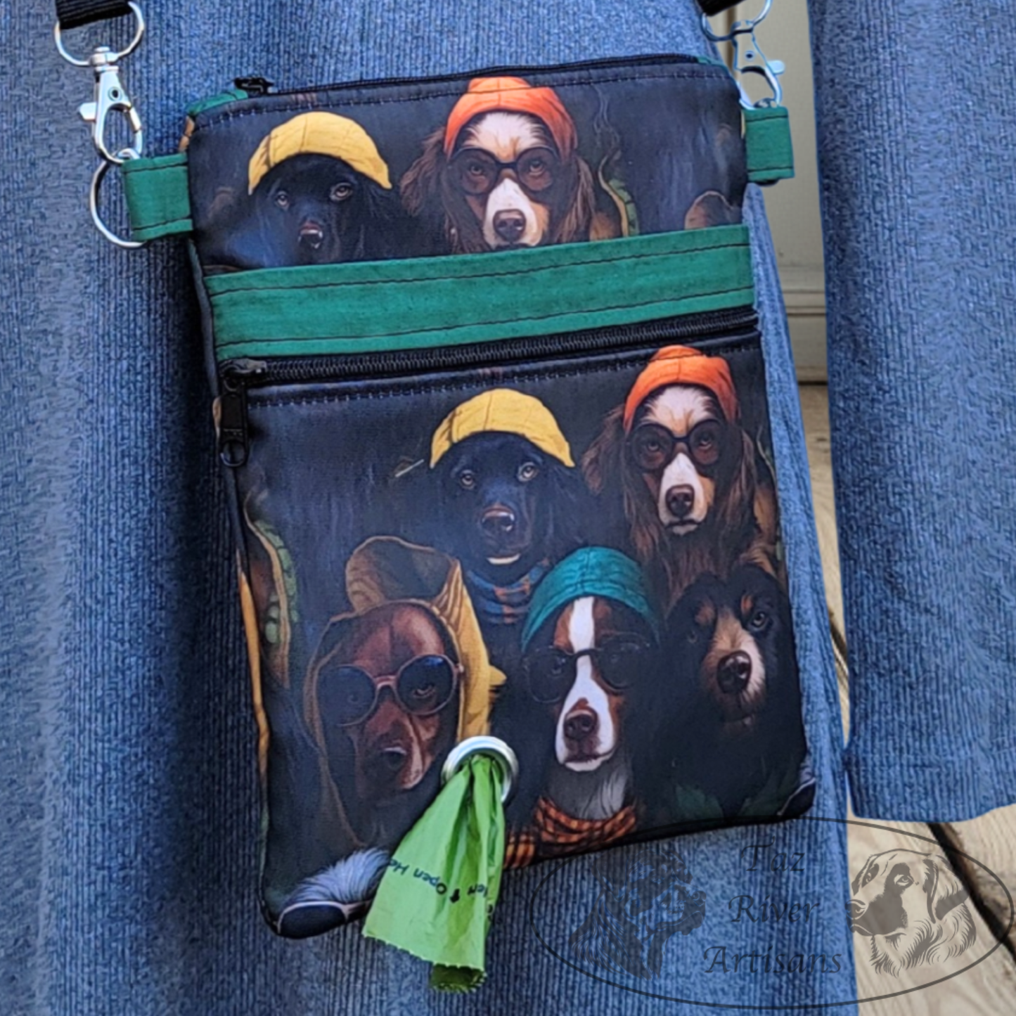 The River Walker Crossbody Dog Walking Bag - Dog with Hats