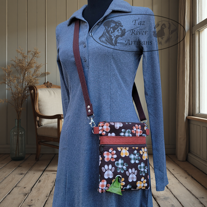 The River Walker Crossbody Dog Walking Bag - Gingham Paw Prints