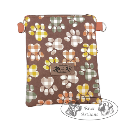 The River Walker Crossbody Dog Walking Bag - Gingham Paw Prints